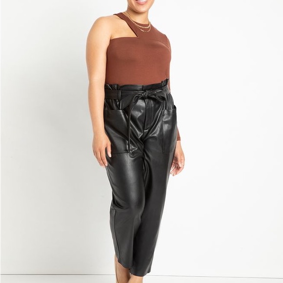 EXPRESS BLACK FAUX LEATHER PAPERBAG WAIST PANTS- SIZE 0/ R or XS - Picture 1 of 5